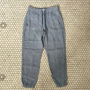 Athleta Retreat Linen Joggers Size 4 Blue High Rise Beachy Coastal Travel